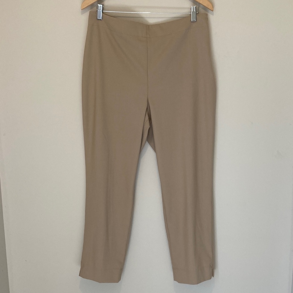 Talbots Hollywood Stretch Pull-On side zip/button Ankle Pants in beige Sz14P